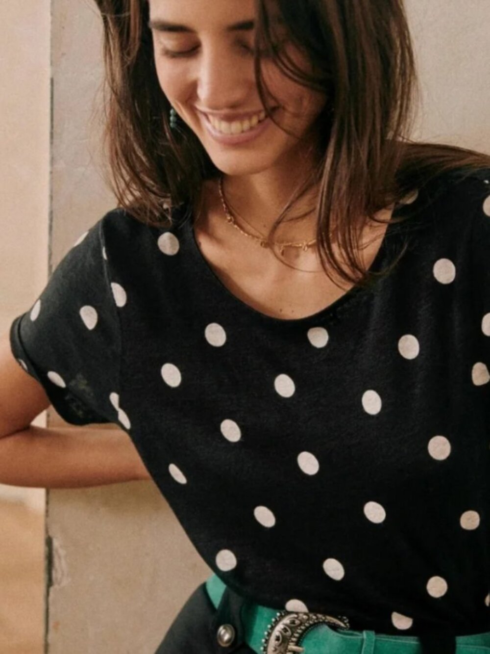 Sezane Andre Polka Dot 100% Linen Top XS